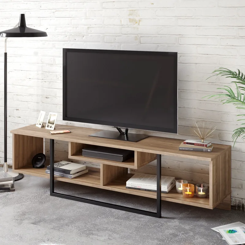 Βάση Τηλεόρασης Asal (150) - Walnut, Black 875Zna3051 (149,4x40,2x35,2)
