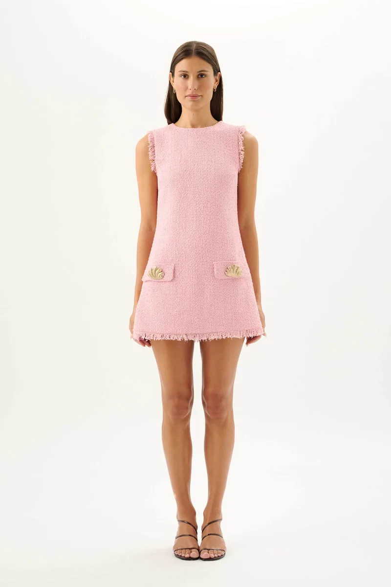 Roame γυναικείο mini φόρεμα tweed "Mia Boucle" - R26D241 Ροζ
