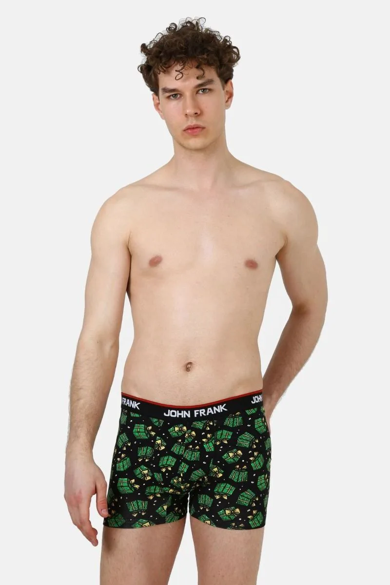 Χριστουγεννιάτικο ανδρικό boxer GIFT BOX Βαμβακερό John Frank 30960 Μαύρο