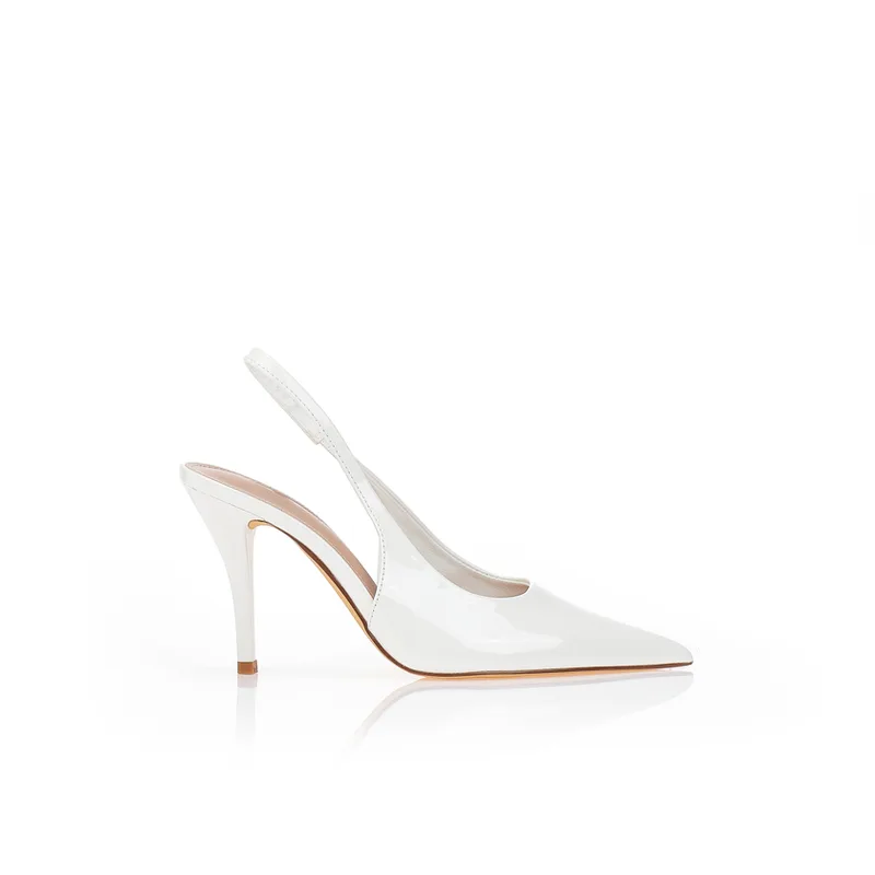 Γόβες slingback λουστρίνι μυτερές ΛΕΥΚΟ
