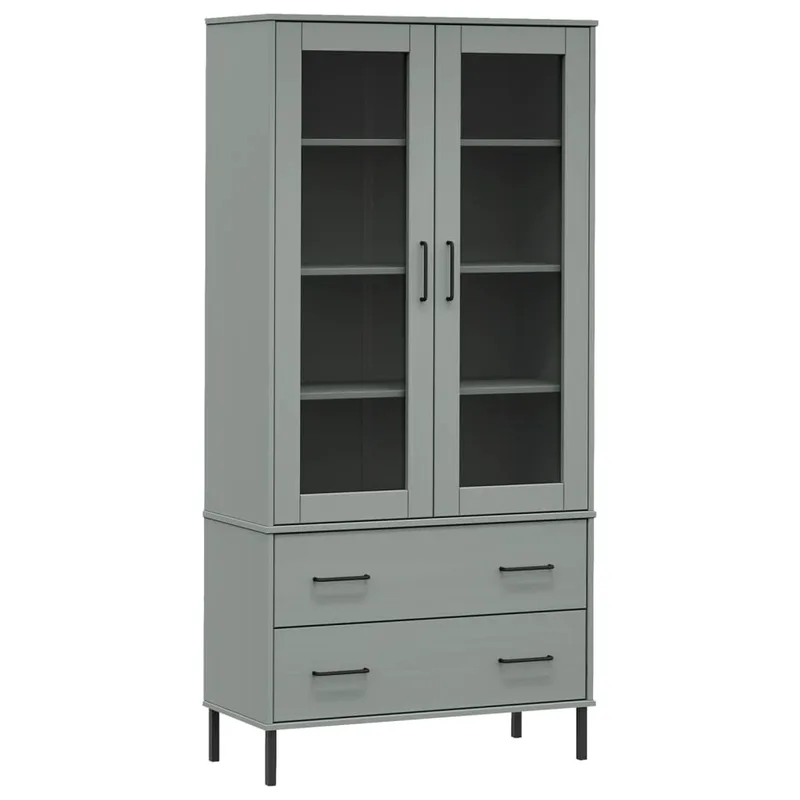 vidaXL Βιβλιοθήκη OSLO Γκρι 85x35x172,5 εκ. Μασίφ Ξύλο με Μεταλ. Πόδια