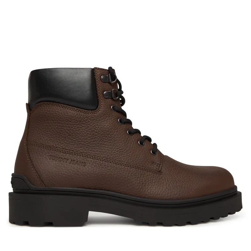 Μποτίνια Tommy Jeans Tjm Lace Up Boot Leather EM0EM01629 Καφέ