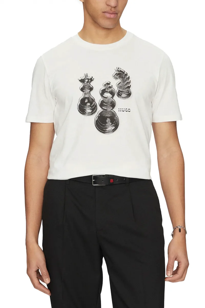HUGO T-SHIRT DISCHACH LOGO ΛΕΥΚΟ