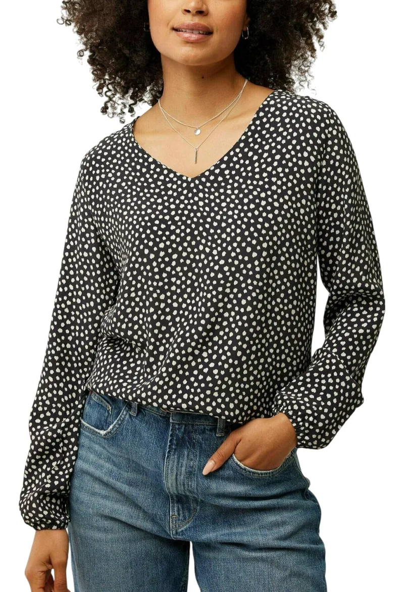 Μπλούζα Μακρυμάνικη Mexx V-neck Blouse Aop TU0409026W-BLACK Γυναικείο