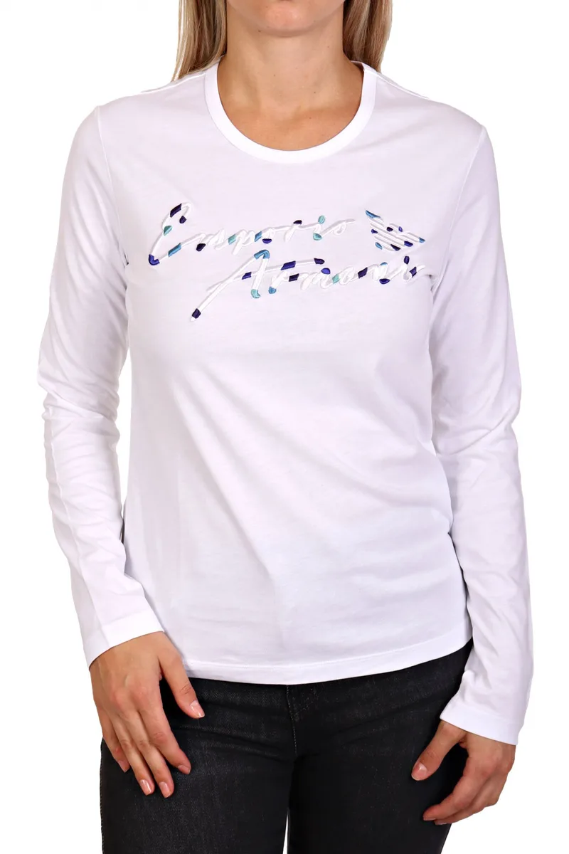 EMPORIO ARMANI T-SHIRT ΜΑΚΡΥ ΜΑΝΙΚΙ LOGO ΚΕΝΤΗΜΑ ΛΕΥΚΟ