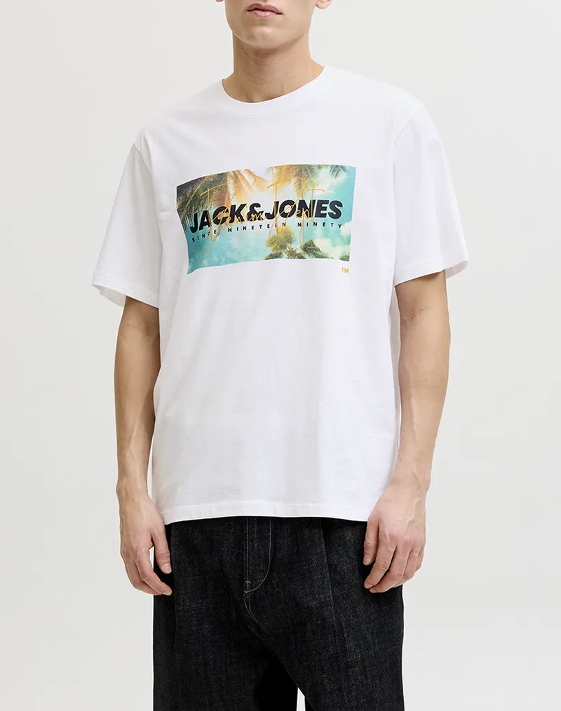 JACK&JONES JJINDIANA TEE SS CREW NECK LN 12288112-BRIGHT WHITE White