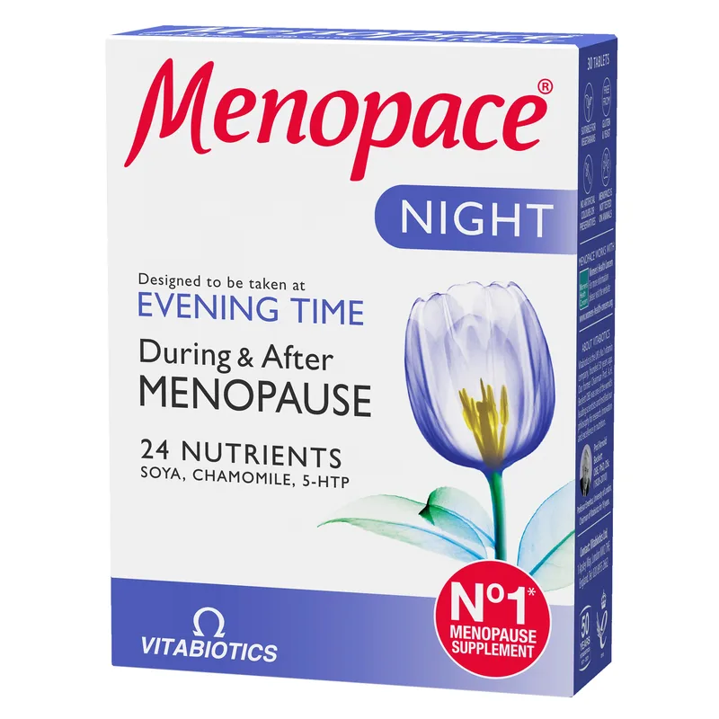 Vitabiotics Menopace Night Συμπλήρωμα Διατροφής Μοναδικός Συνδυασμός Συστατικών για την Εμμηνόπαυση 30tabs