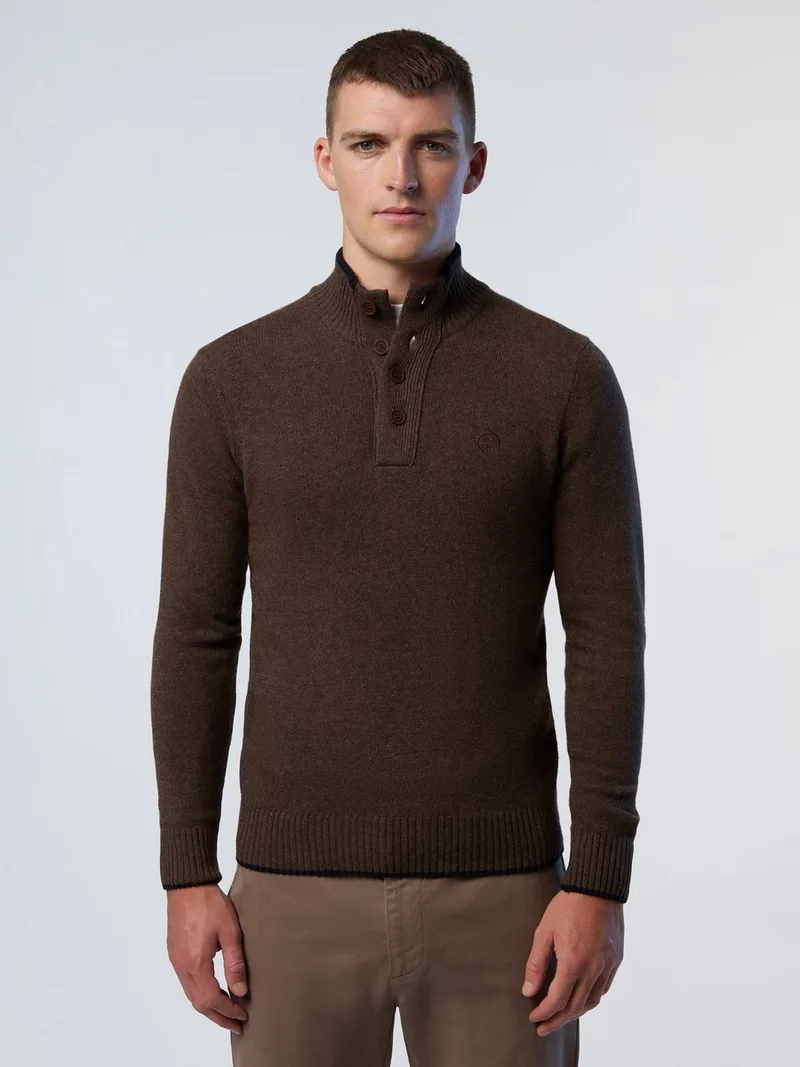 North Sails Ανδρικό Πουλόβερ με Κουμπιά Regular Fit σε Καφέ