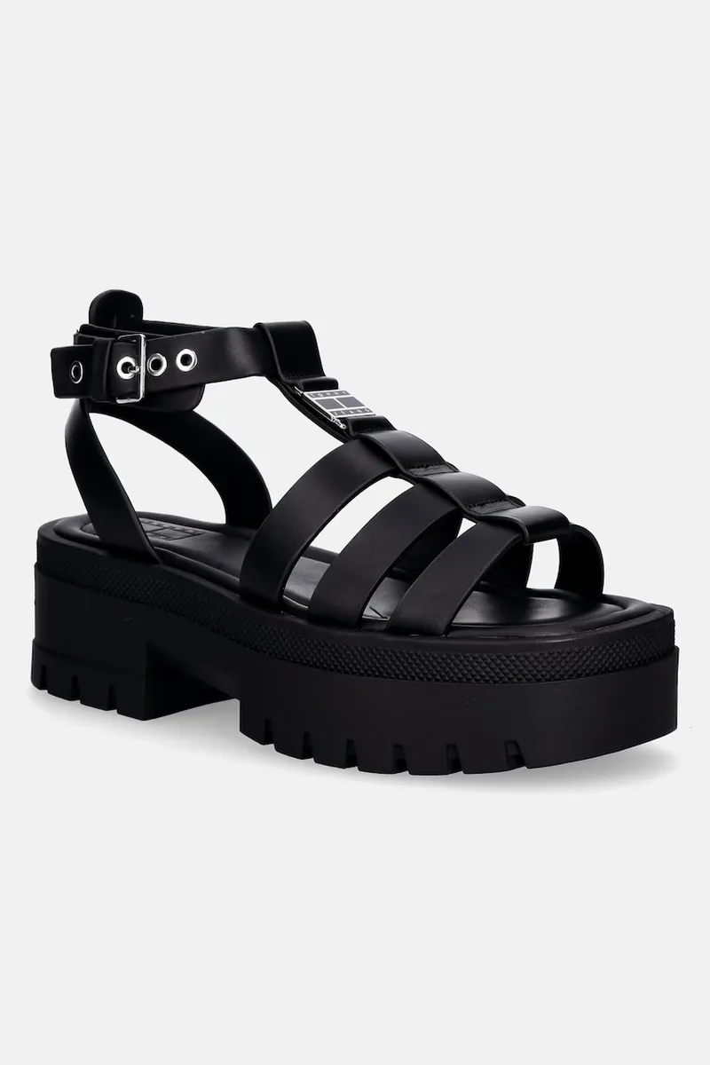 Tommy Jeans σανδάλια γυναικεία δερμάτινα TJW FISHERMAN LEATHER MAX SANDAL
