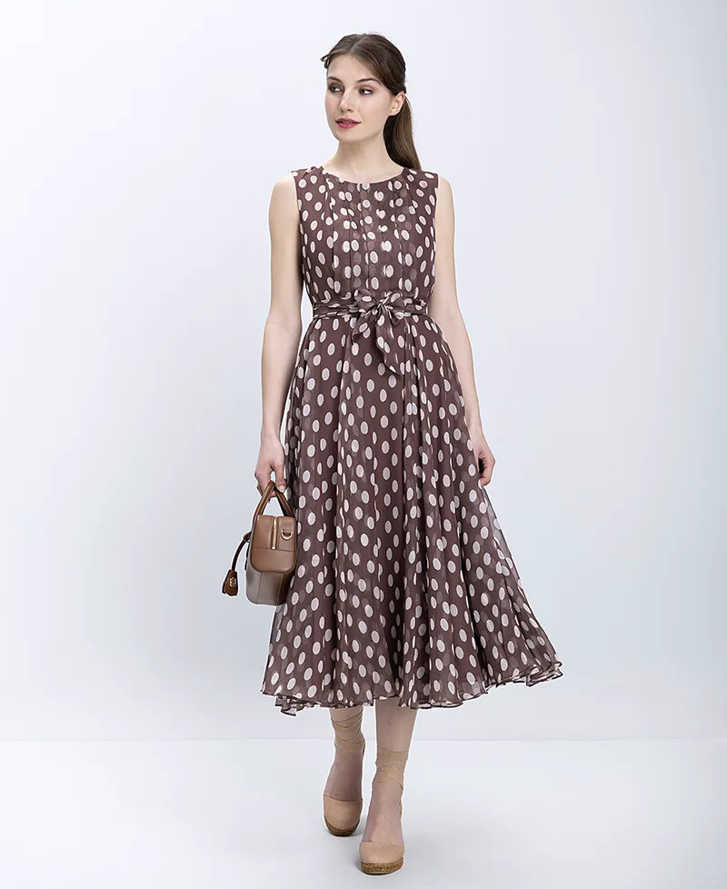 Phase Eight Γυναικείο Midi Φόρεμα Πουά Με Ζώνη Regular Fit