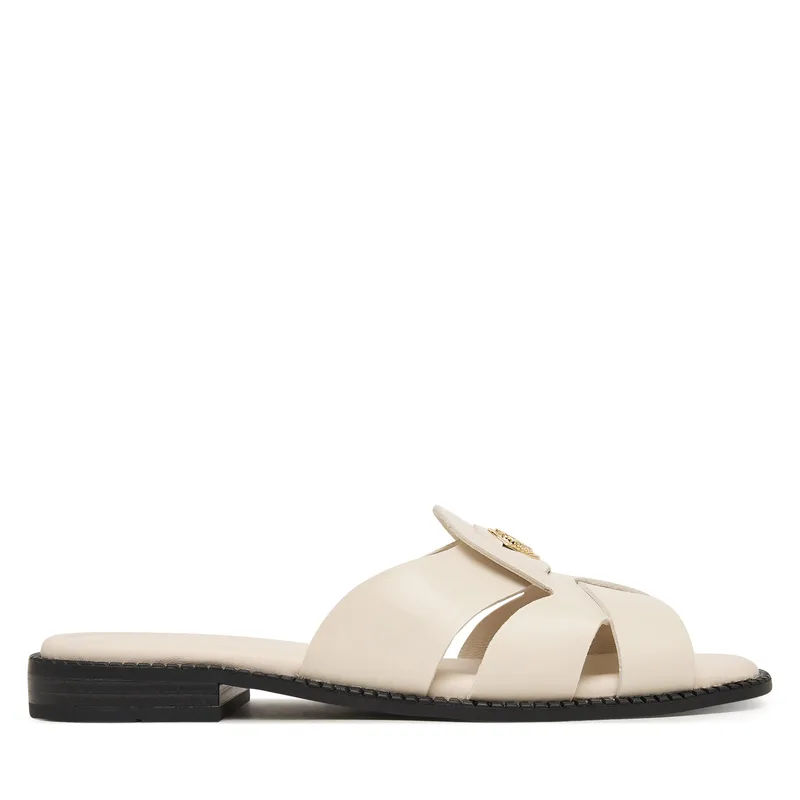 Παντόφλες Tommy Hilfiger Leather Crest Square Toe Sandals FW0FW09126 Κρεμ