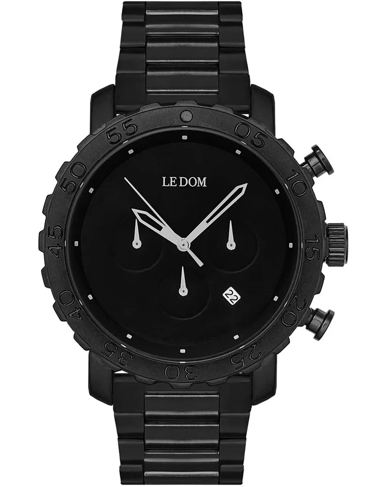 LE DOM Pilot Chronograph - LD.1496-1, Black case with Stainless Steel Bracelet