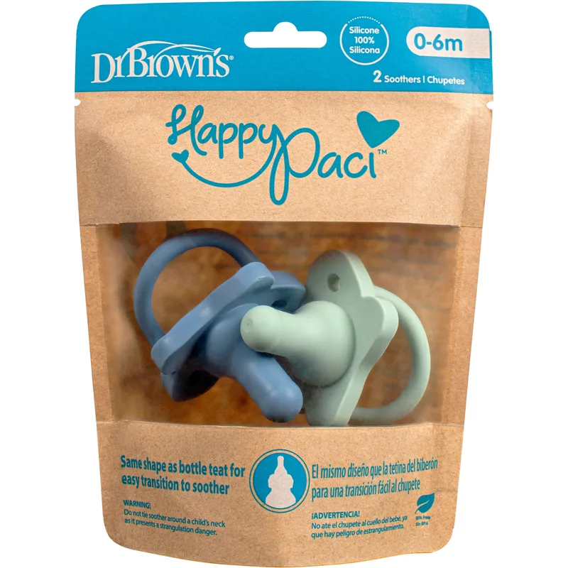 Dr.Brown's Happy Paci Silicone Soother 0-6m Πιπίλα Όλο Σιλικόνη που Έχουν Ίδιο Σχήμα με τη Θηλή του Μπιμπερό 2 Τεμάχια - Πράσινο / Μπλε