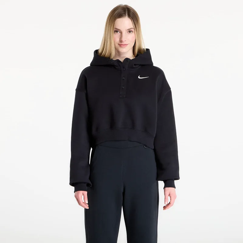 Φούτερ Nike Sportswear Phoenix Fleece Women's Oversized Cropped Henley Hoodie Black/ Sail XL