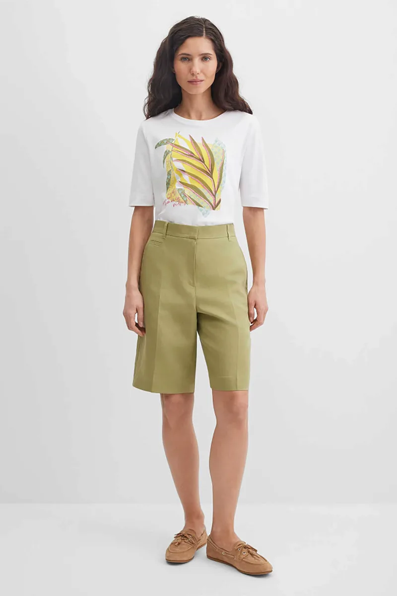 Gerry Weber γυναικεία βερμούδα με λινάρι Relaxed Straight Cut - N67202177044 Λαδί