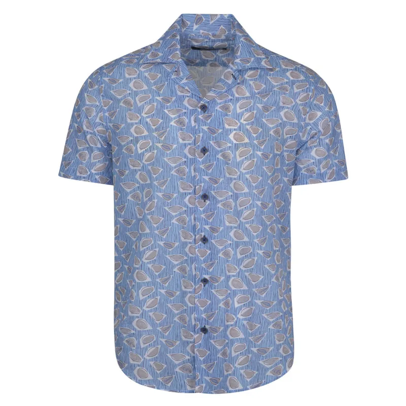 Πουκάμισο Γαλάζιο Με Tropical Print 100%Cotton (Modern Fit)