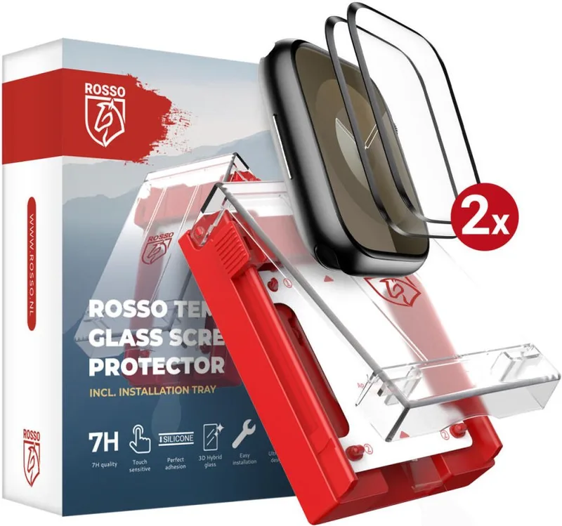Tempered Glass Apple Watch 9 / 8 / 7 (45mm) Κόκκινο with Installation Tray Αντιχαρακτικό Γυαλί Προστασίας Οθόνης 2 Τεμάχια - Black (8719246474422)