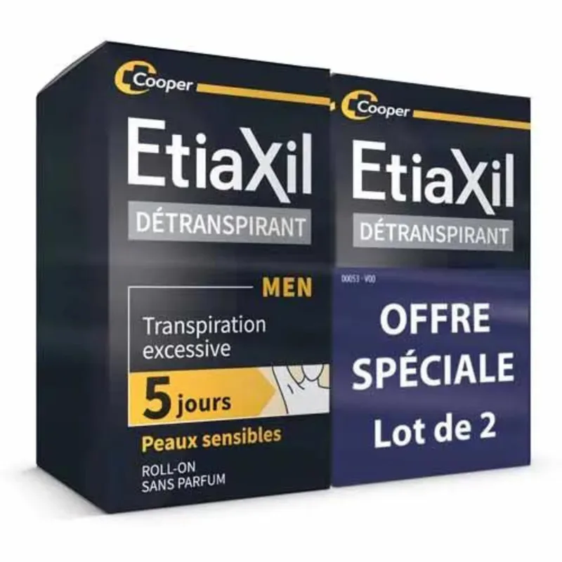 Etiaxil Detranspirant Roll-on Deodorant Underarms for Men Sensitive Skin 2x15ml