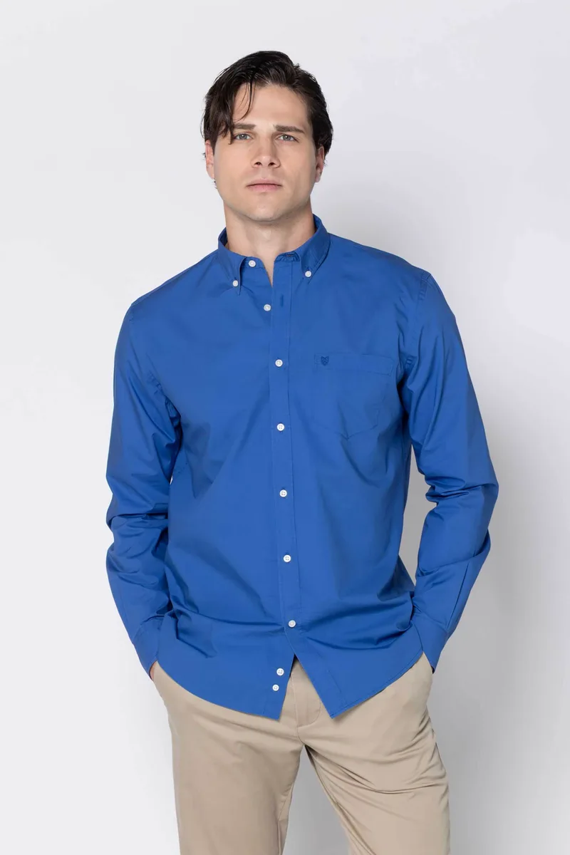 The Bostonians ανδρικό πουκάμισο button down μονόχρωμο με τσέπη και κεντημένο λογότυπο Regular Fit "Poplin" - AAP2062 Μπλε