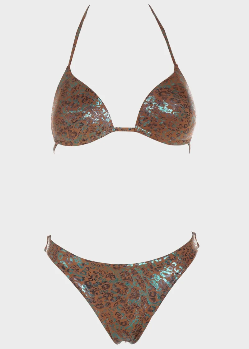 Set bikini τριγωνάκι push up animal print. Καλύπτει B Cup ΚΑΦΕ