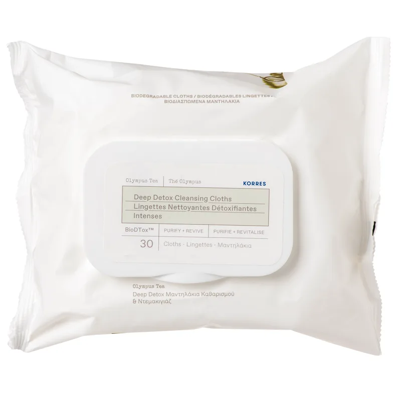 Korres Deep Detox Cleansing Cloths Μαντηλάκια Καθαρισμού & Ντεμακιγιάζ με Καπάκι 30 Τεμάχια