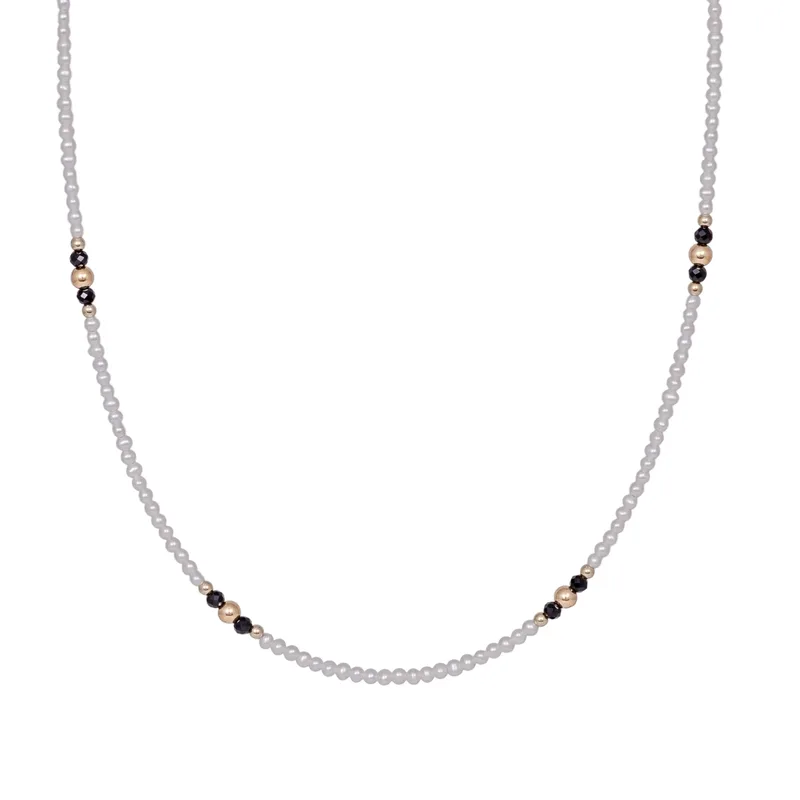 Μαργαριταρένιο κολιέ Κ14 με Black Spinel και λουστρέ μπίλιες 053711 053711 Χρυσός 14 Καράτια