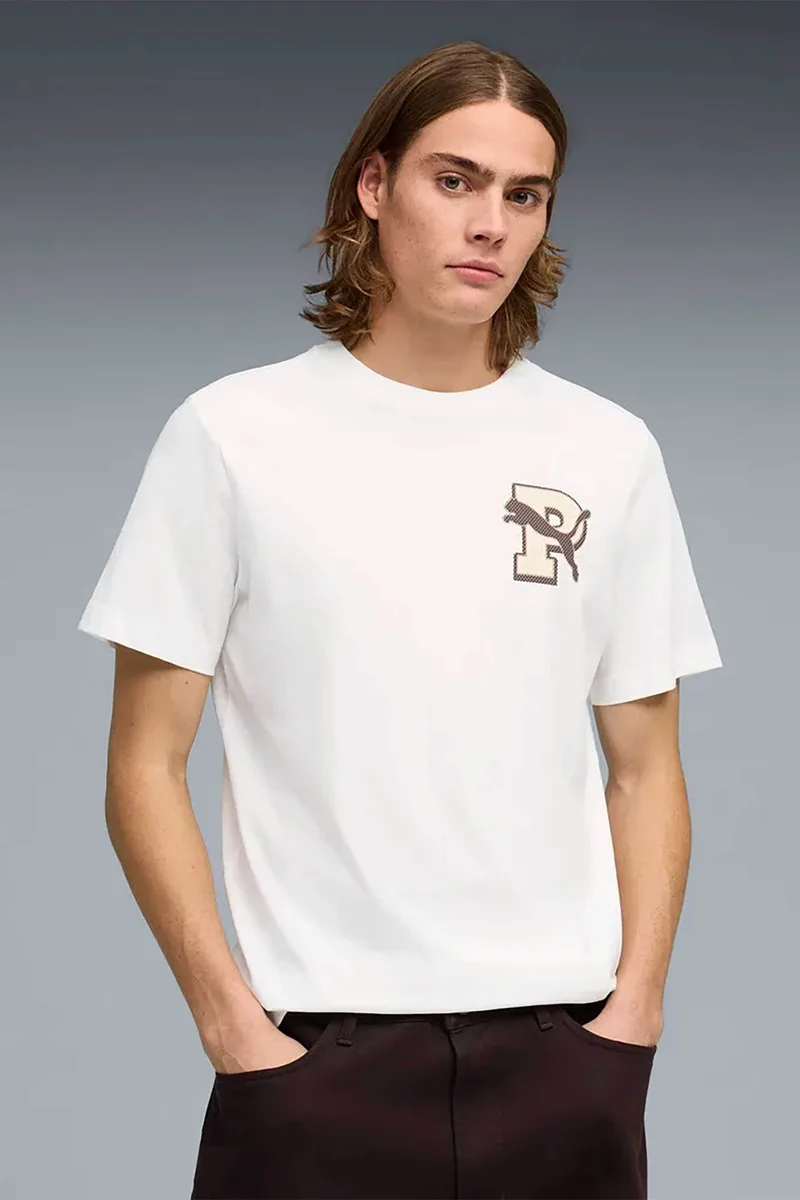 Puma ανδρικό T-shirt με print Regular Fit "Graphic Varsity" - 691776 Λευκό