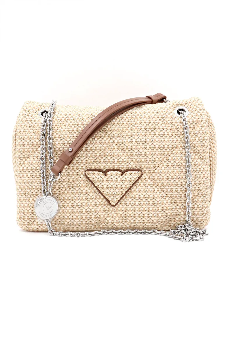 EMPORIO ARMANI ΤΣΑΝΤΑ CROSS BODY/ MESSENGER ΡΑΦΙΑ LOGO ΜΠΕΖ