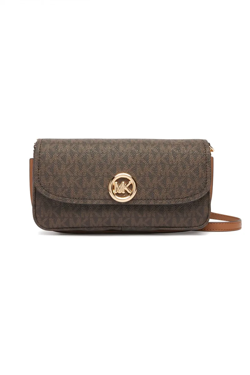 MICHAEL KORS ΤΣΑΝΤΑΚΙ CROSSBODY/ΩΜΟΥ NOLITA ΑLL OVER LOGO KAΦΕ/ΤΑΜΠΑ