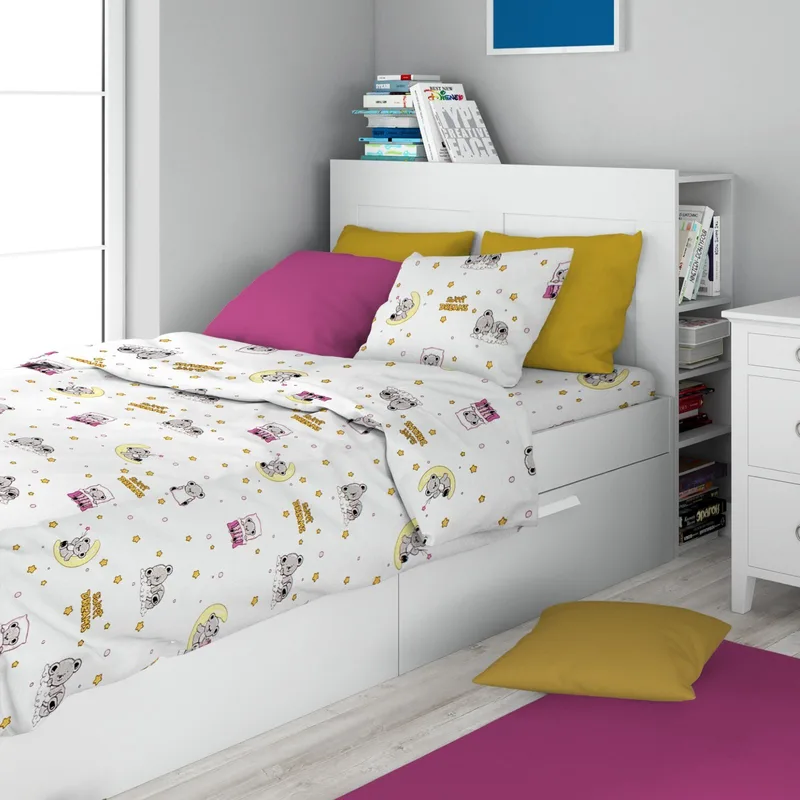 Σετ Παιδικά Σεντόνια Μονά 3 Τεμαχίων Dimcol Sweet Dreams 553 White-Ροζ 160x240