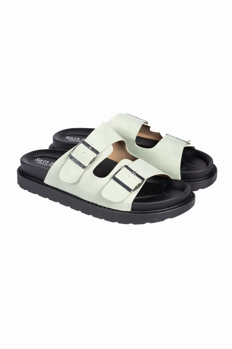 Σανδάλια flatform με suede υφή - Πράσινο