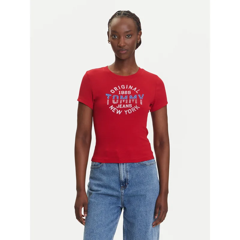 Tommy Jeans T-Shirt DW0DW21421 Κόκκινο Slim Fit