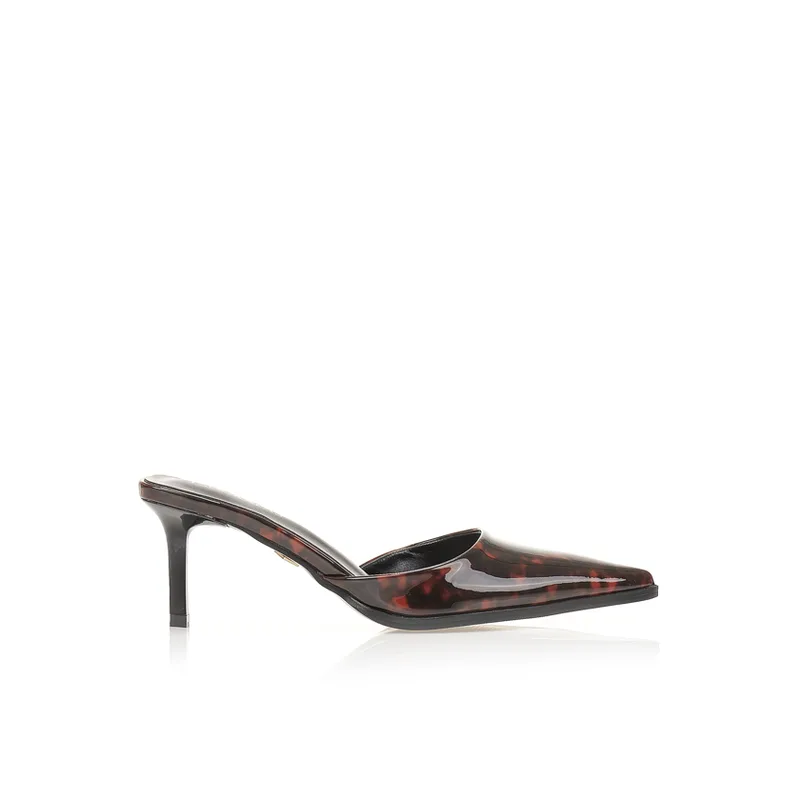 Γόβες mules μπορντό λουστρίνι με animal print σχέδιο ΜΠΟΡΝΤΟ