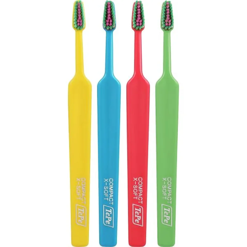 Tepe Colour Compact Extra Soft Toothbrush Οδοντόβουρτσα με Πολύ Μαλακές Ίνες & Μικρό Μέγεθος Κεφαλής 4 Τεμάχια - Multicolor 3