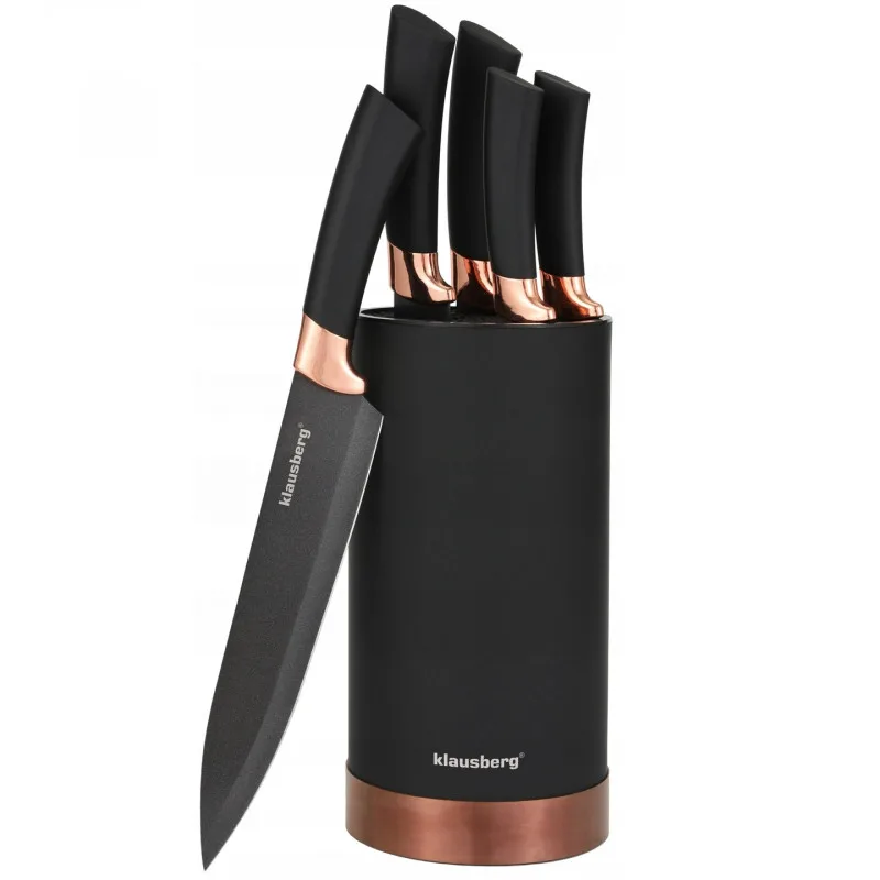 Σετ μαχαιριών με βάση Klausberg KB 7614, 6 τεμάχια, Εργονομικές λαβές, Ανοξείδωτο ατσάλι, Μαύρο