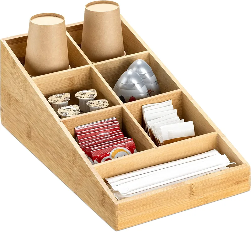 Navaris Bamboo Coffee Organizer - Βάση Οργάνωσης και Αποθήκευσης Αναλώσιμων Καφέ και Τσάι από Μπαμπού 7 Θέσεων - Light Brown (57231.01)