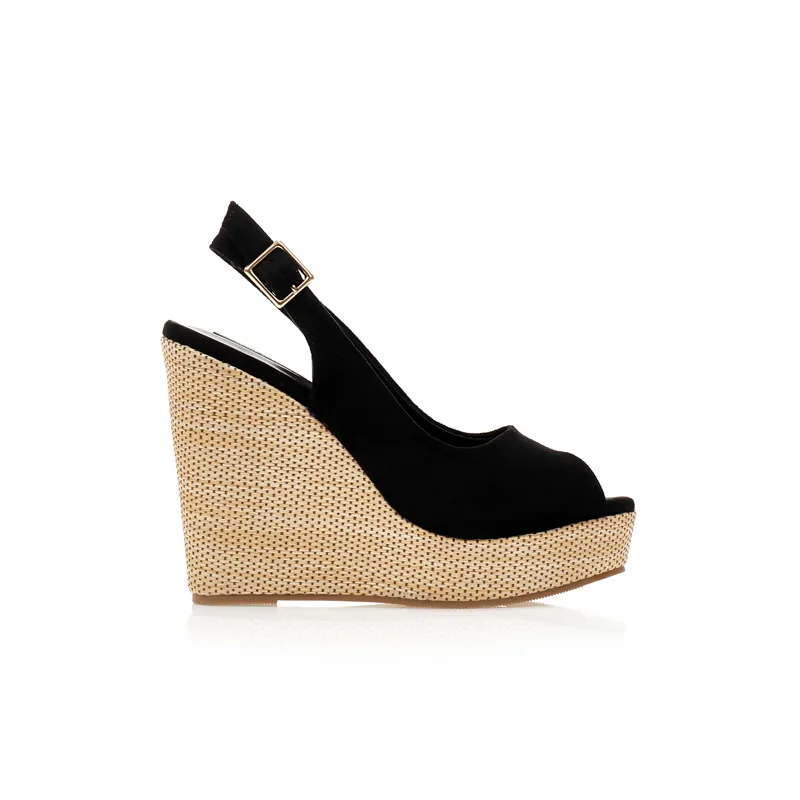 Πλατφόρμες μαύρες σουέτ peep toe ΜΑΥΡΟ