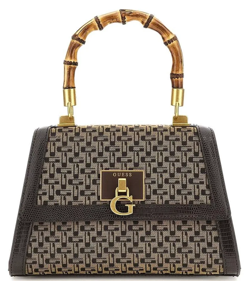 ΤΣΑΝΤΑ ΧΕΙΡΟΣ GUESS STEPHI BAMBOO FLAP HWJK7875210 LOGO ΚΑΦΕ