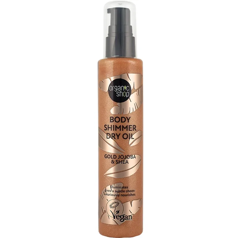 Organic Shop Body Shimmer Χρυσό Jojoba & Shea Dry Oil Ξηρό Λάδι Σώματος με Έλαιο Jojoba & Βούτυρο Καριτέ για Λάμψη & Σατινέ Όψη 100ml
