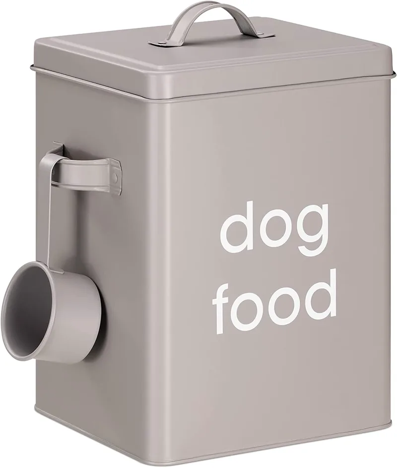 Navaris Pet Food Container - Μεταλλικό Δοχείο Αποθήκευσης Ξηράς Τροφής / Λιχουδιών / Μπισκότων με Σέσουλα για Κατοικίδια - 5.9L - Dark Grey (57193.19.1)