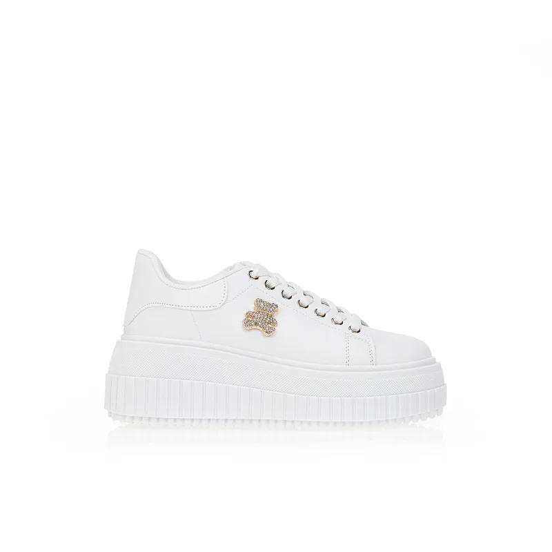 Sneakers πλατφόρμα με αγκράφα αρκουδάκι ΛΕΥΚΟ