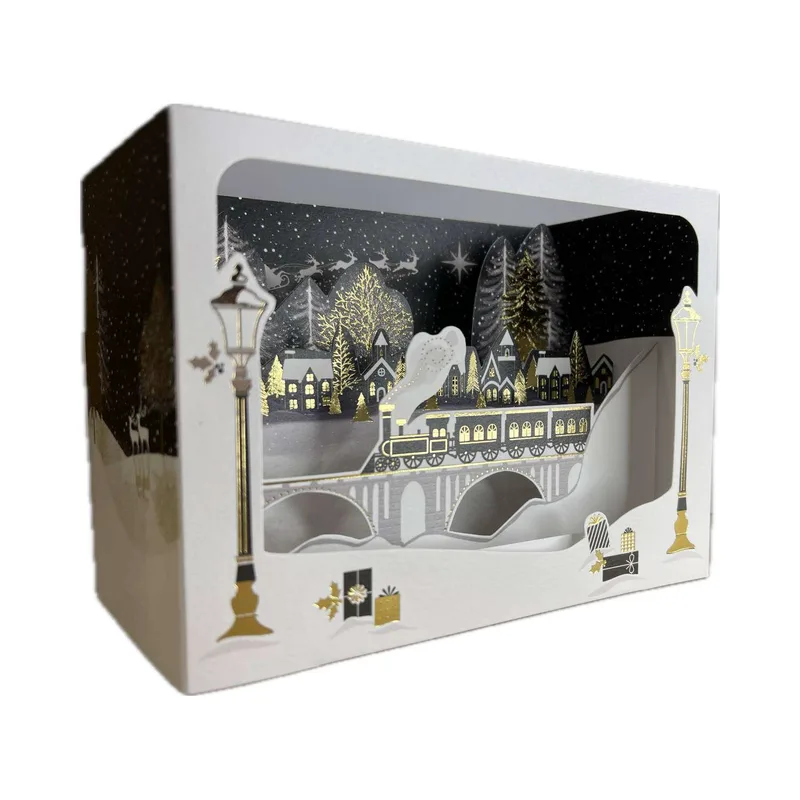Pictura Xmas 3D Αναδυόμενη Κάρτα Κουτί Tρένο στη Xιονισμένη Έναστρη Νύχτα PI22021