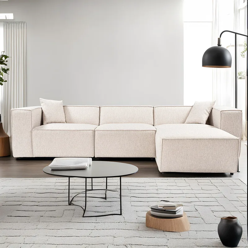 Γωνιακός Καναπές Lora (L1-O1-1R-Pouffe ) - Light Brown 560Are1932 (193x65x74)
