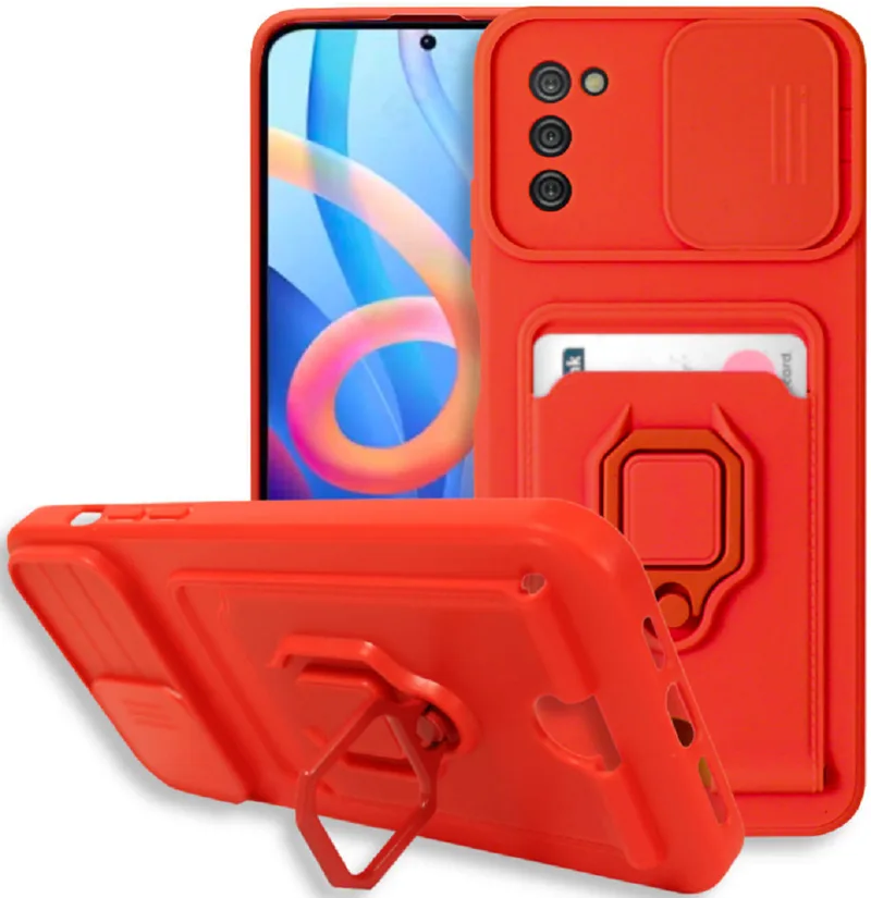 Bodycell Multifunction - Ανθεκτική Θήκη Samsung Galaxy A02s με Λουράκι Λαιμού / Κάλυμμα Κάμερας / Ring Holder / Υποδοχή Κάρτας - Red (5206015013584)