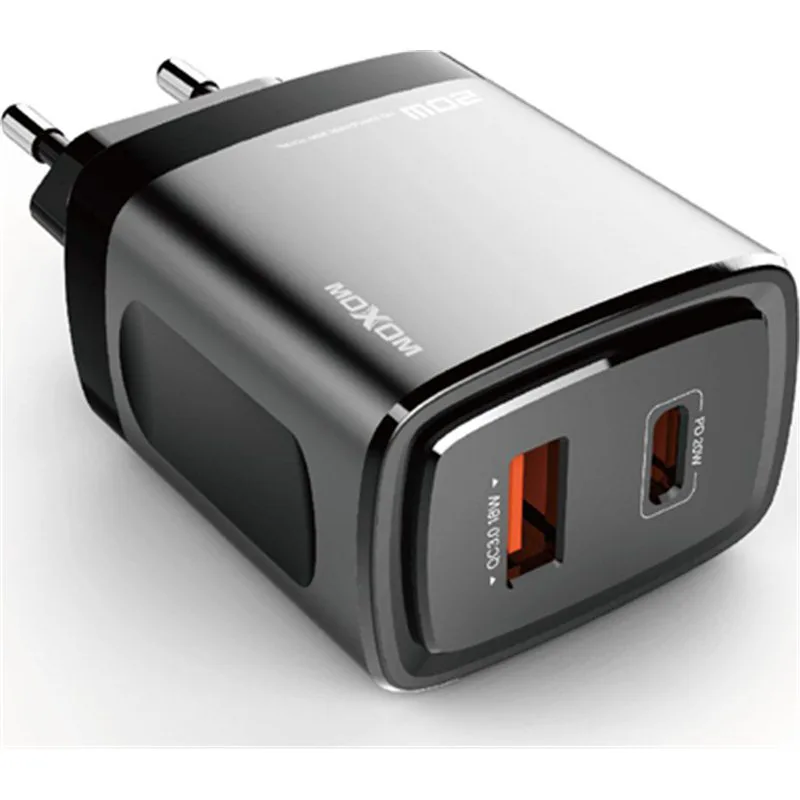Moxom Φορτιστής Χωρίς Καλώδιο με Θύρα USB-A και Θύρα USB-C 18W Quick Charge 3.0 Μαύρος (MX-HC66)