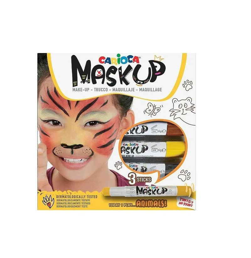 Σετ 3 στικ χρώματα προσώπου Carioca Mask Up - Animal (καφέ, κίτρινο, μαύρο)