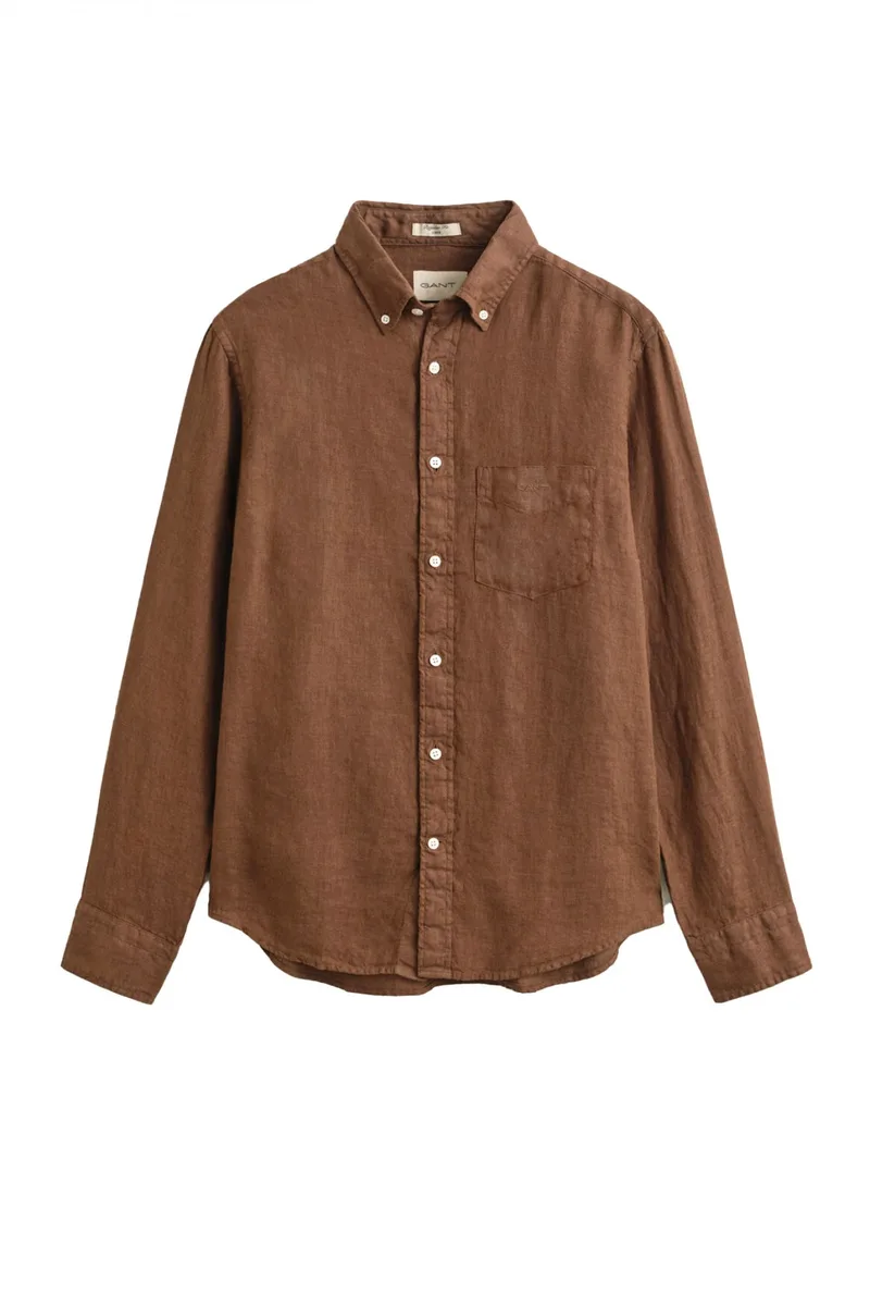GANT ΠΟΥΚΑΜΙΣΟ ΛΙΝΟ REG GMNT DYED SHIRT ΚΑΦΕ