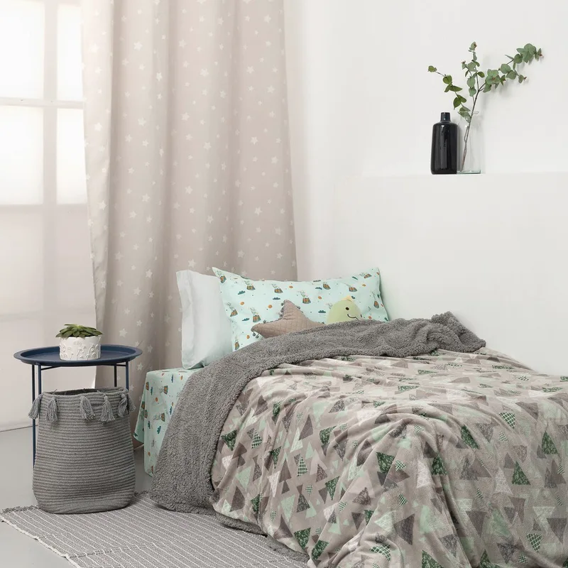 Παιδική Κουβέρτα Fleece Φωσφοριζέ με Sherpa Μονή Palamaiki Blake Grey 160x220