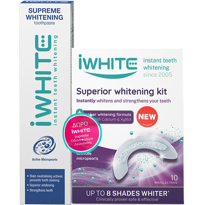 iWhite Promo Superior Whitening Kit Instant 10 Τεμάχια & Δώρο Supreme Whitening Toothpaste 75ml