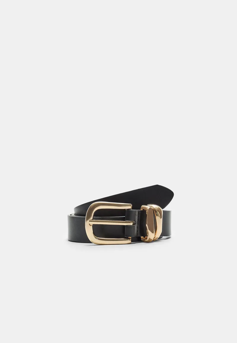Stradivarius Βασική Ζώνη Με Διπλό Κρίκο Μαύρο 70